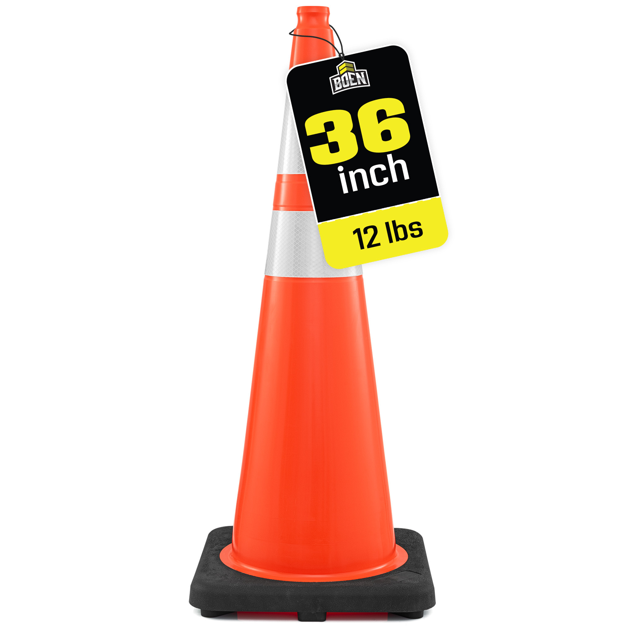 Boen 36 in, Orange Traffic Cones, Florida DOT Approved MUTCD Compliant Traffic Cones with 2 Reflective Collars & 12 lb. Heavy-Duty Base for Road Work & Traffic Control